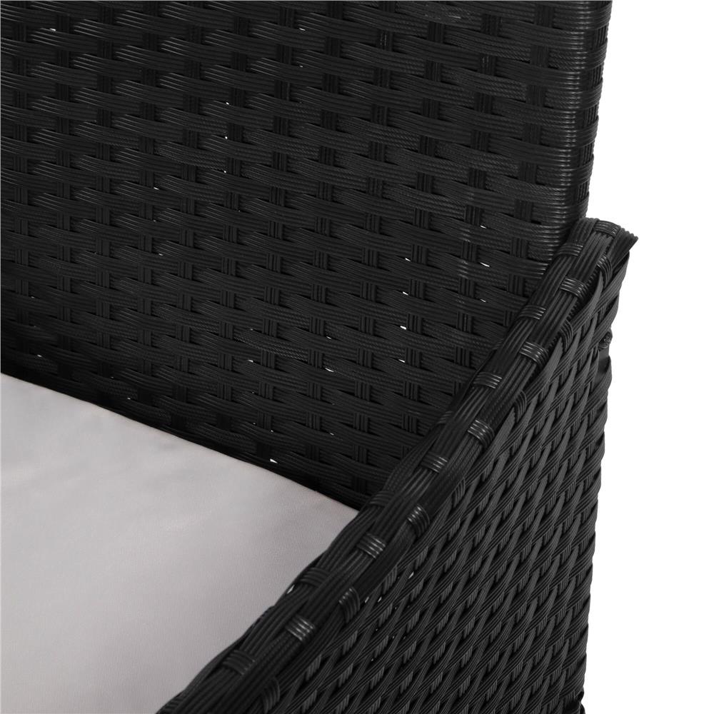Set mobilier terasa, din tehnorattan, masa cu blat sticla securizata, 2 fotolii cu perne, negru
