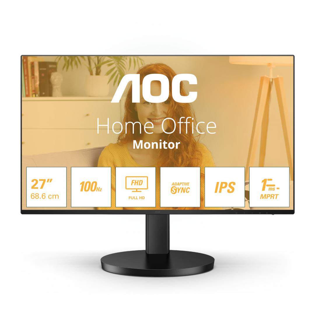 MONITOR AOC 27", 1920 × 1080 (FHD), rata refresh 100Hz, luminozitate 250cd, timp raspuns 4ms, VGA × 1, HDMI 1.4 × 1 "27B3HA2"