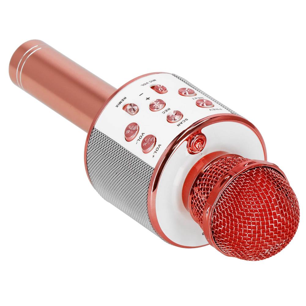 Microfon karaoke copii, wireless, cu acumulator, compatibil iOS si Android, functie de schimbare a vocii, roz