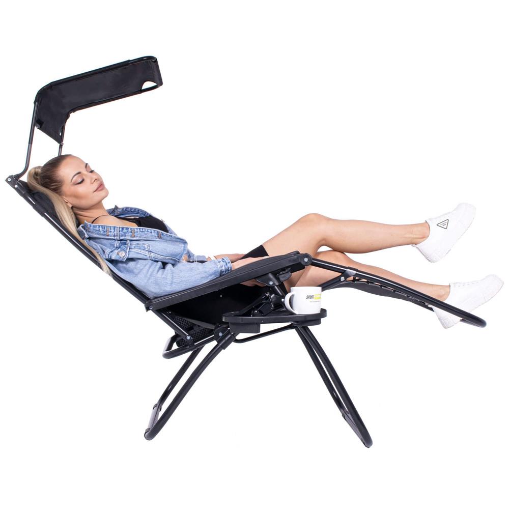 Sezlong pliabil SERSIMO GC3, Relax Zero Gravity cu parasolar, 175cm, negru