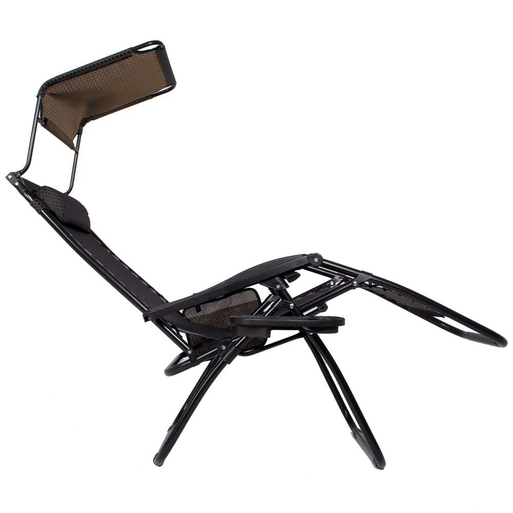 Sezlong pliabil cu parasolar si suport pahare, 77x110x175cm, maro