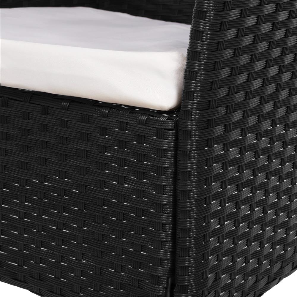 Set mobilier terasa, din tehnorattan, masa cu blat sticla securizata, 2 fotolii cu perne, negru