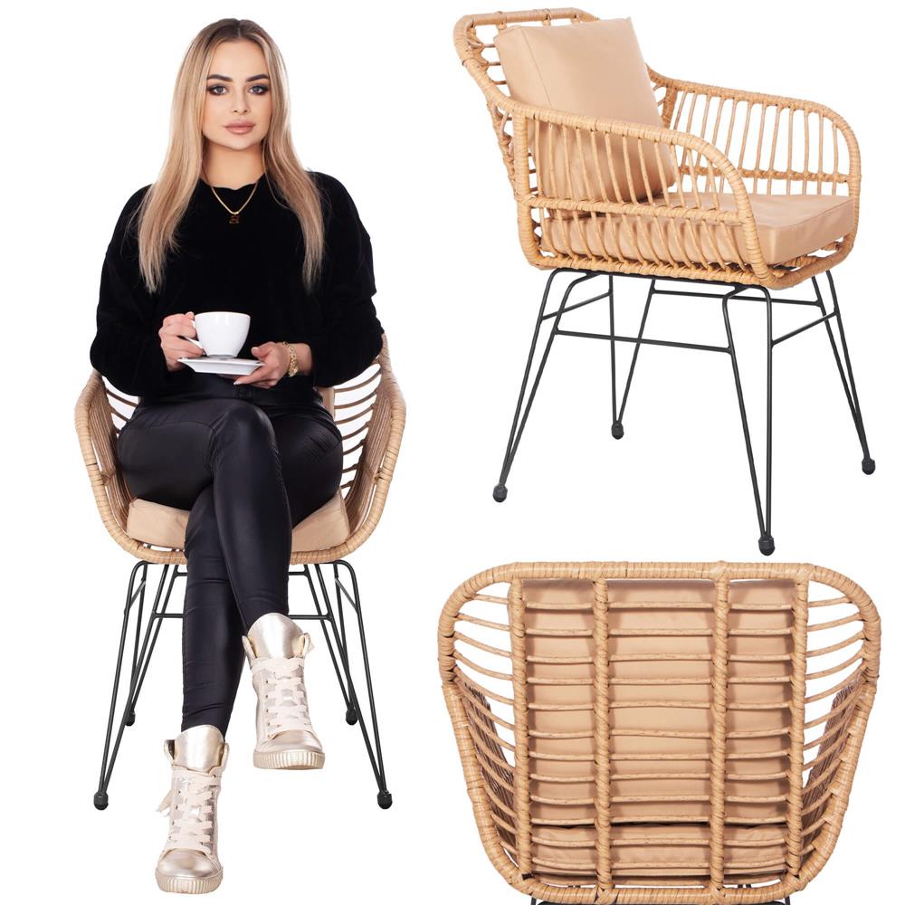 Set mobilier terasa, din tehnorattan, masa cu blat sticla securizata, 2 fotolii cu perne, maro