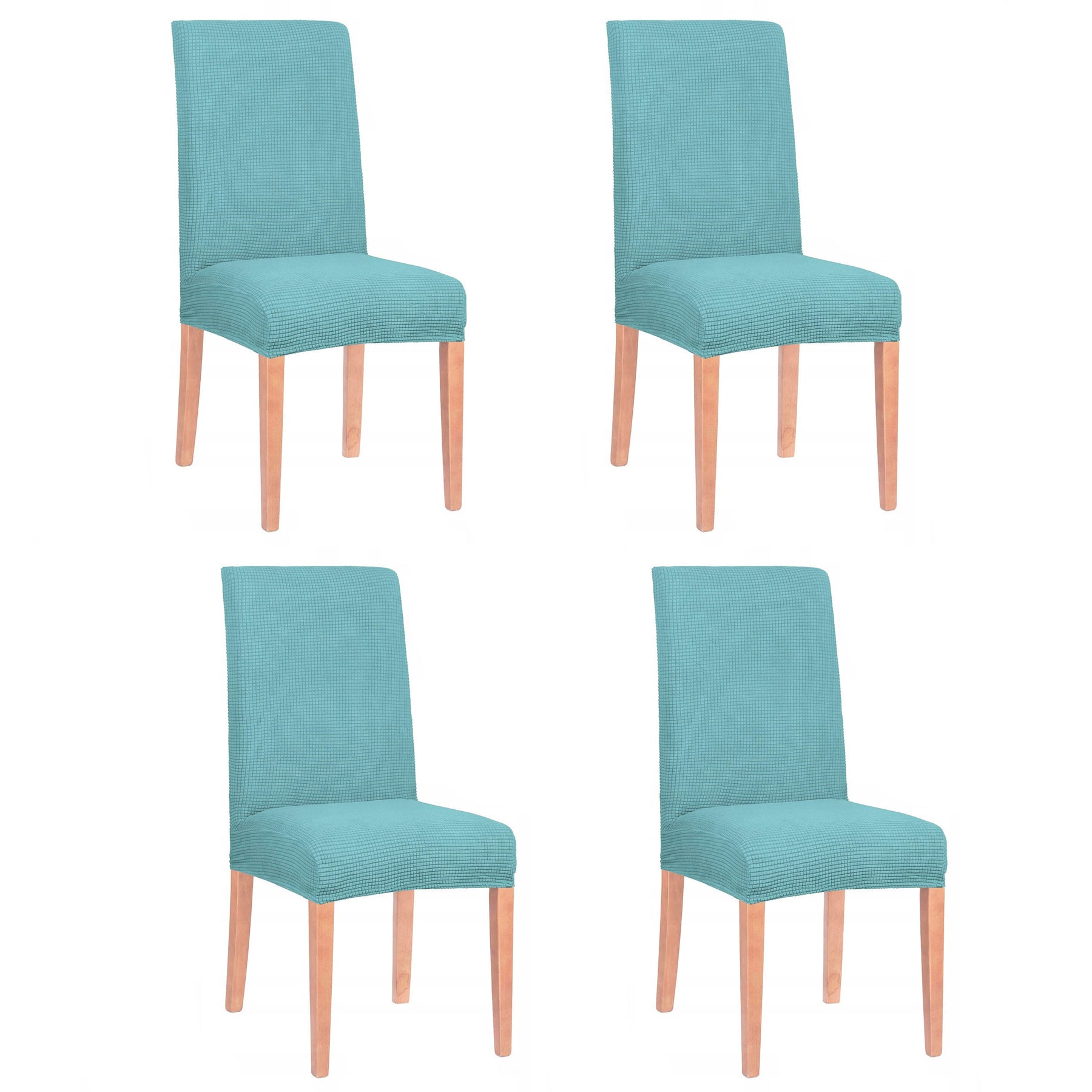 Set 4 huse universale pentru scaun, marime universala, poliester si spandex, 45 cm x 60 cm, albastru deschis