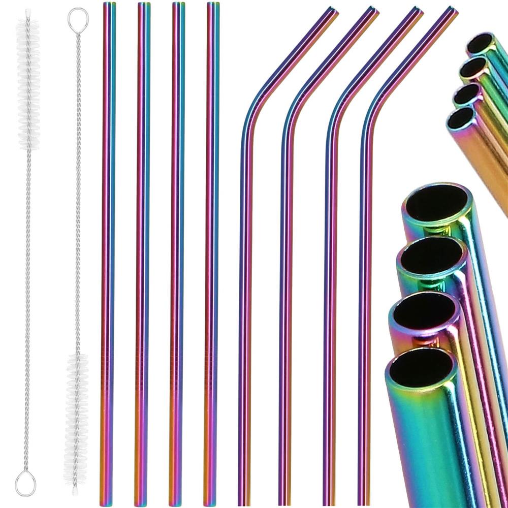 Set 8 paie metalice multicolor (holo), reutilizabile, cu husa depozitare si perii curatat, 215x6 mm