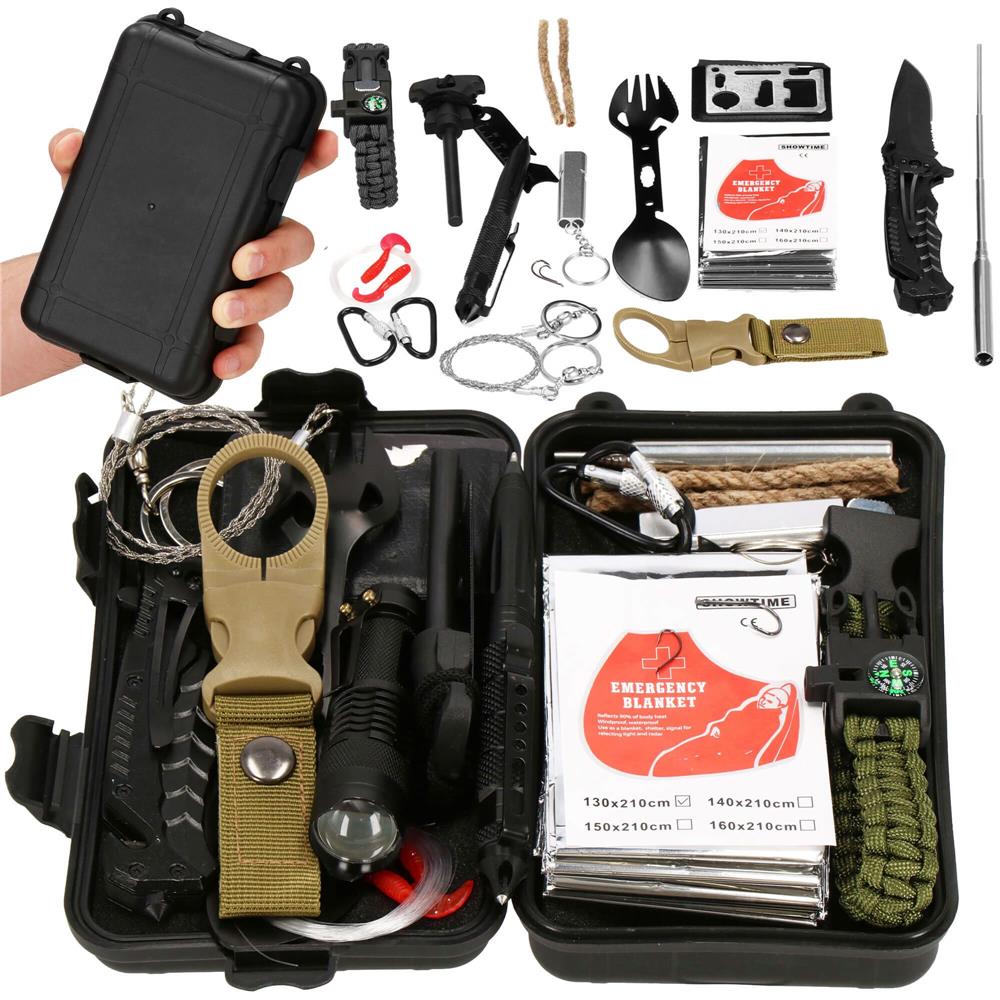 Kit de supravietuire turistic multifunctional camping, vanatoare, pescuit, 21 piese