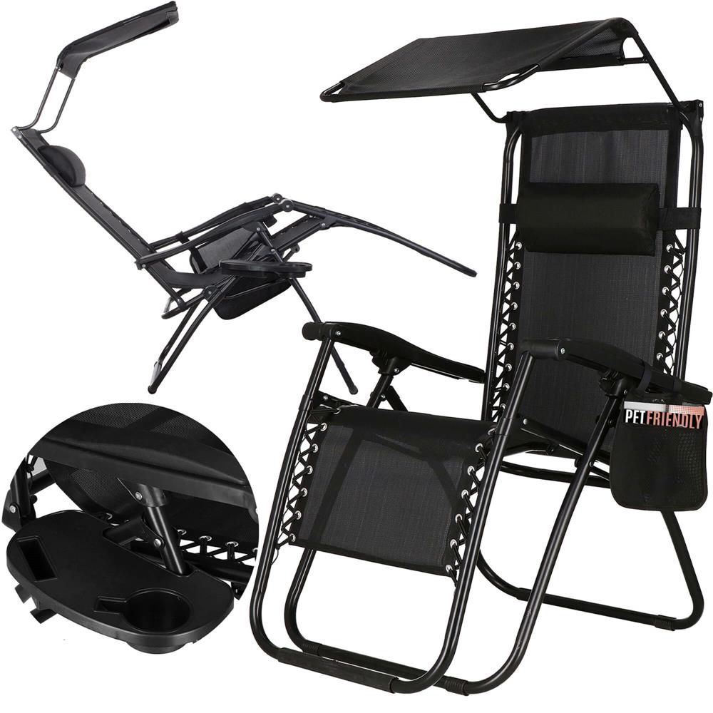 Sezlong pliabil SERSIMO GC3, Relax Zero Gravity cu parasolar, 175cm, negru