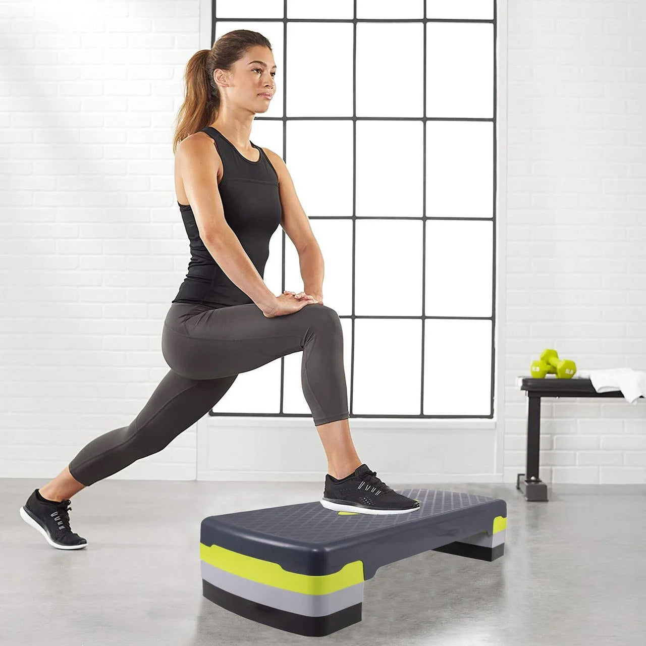 Stepper aerobic, ajustabil in 3 trepte, gri/verde, greutate maxima 250 kg, cu covoras de protectie