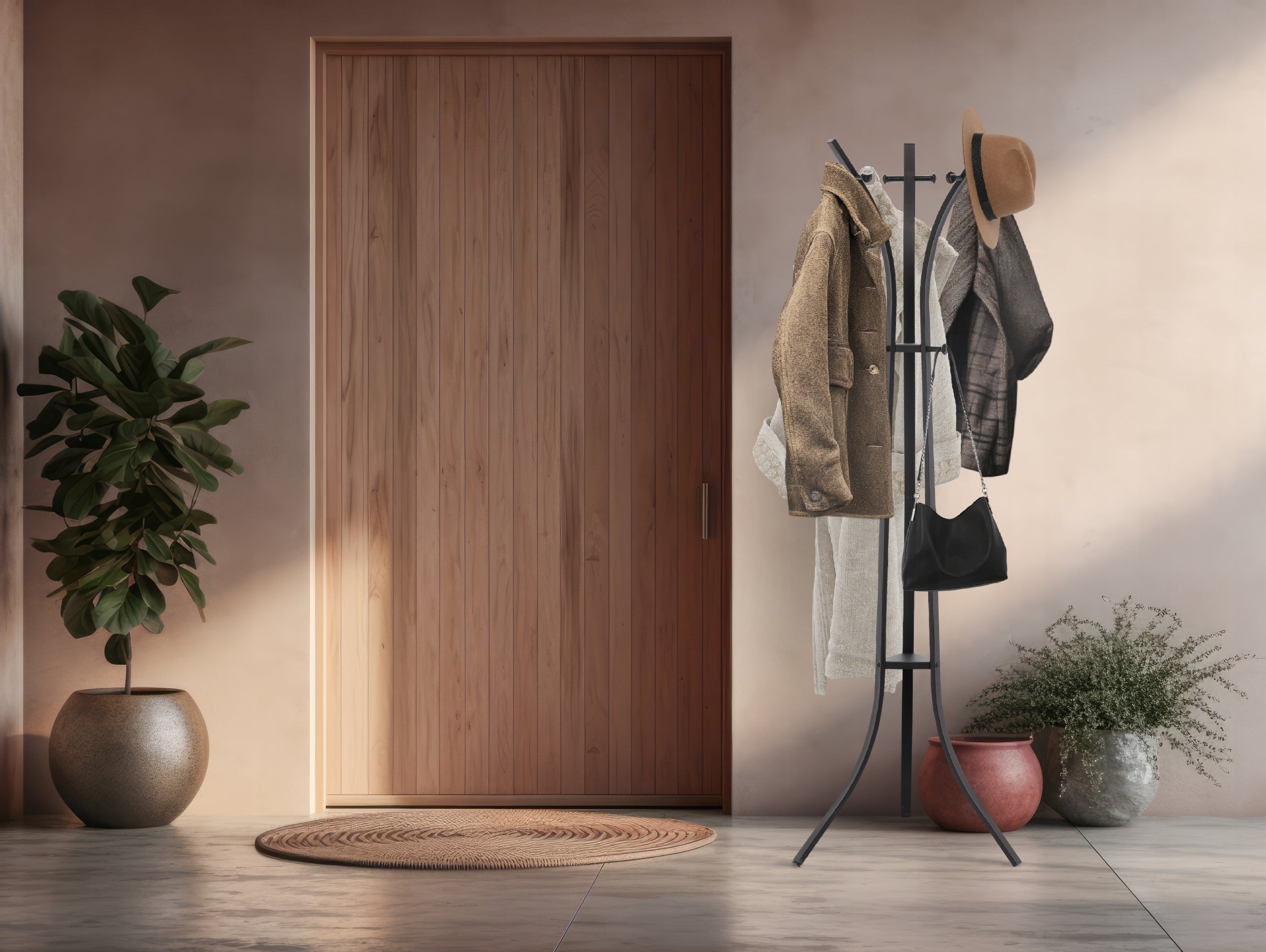 Cuier hol metalic 170 cm, design minimalist, negru
