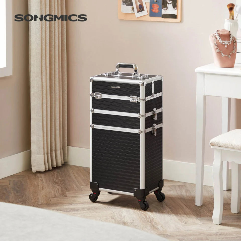 SONGMICS Valiza pentru cosmetice cu roti, profesionala, inchidere cu cheie, 24x34x70cm, negru