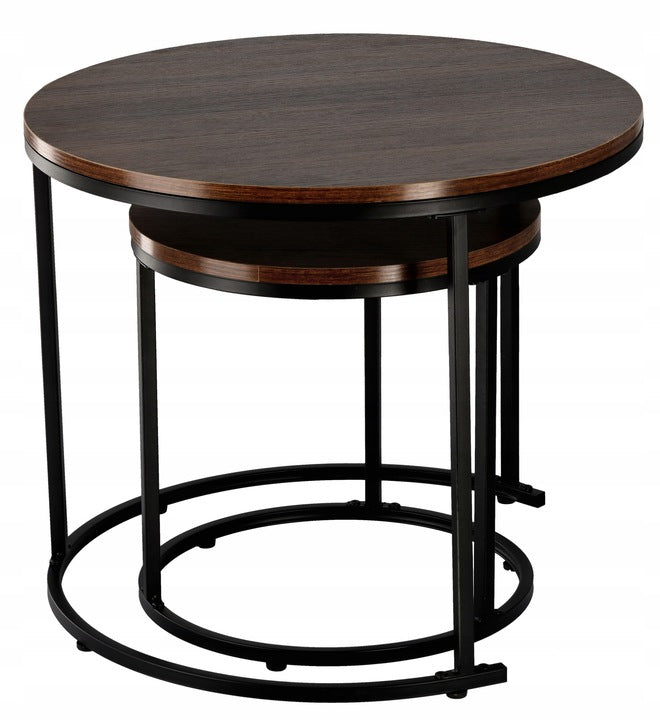 Set 2 mese pentru cafea, cadru otel, blat MDF, 60x60x50 cm si 40x40x40 cm, maro