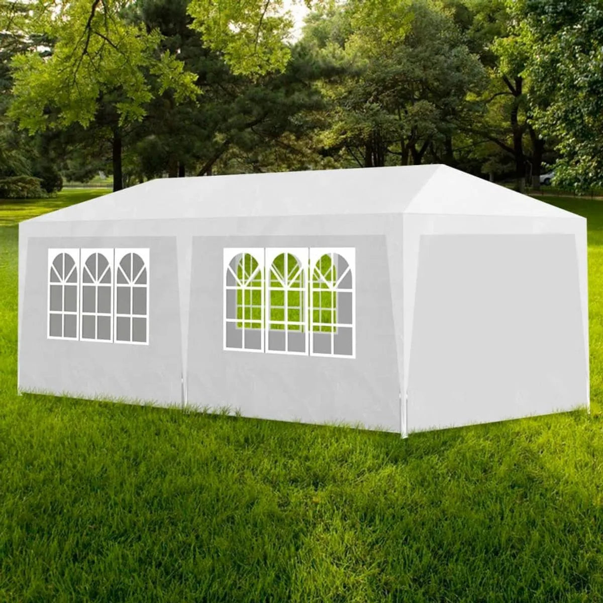 Cort pavilion 6x3m pentru gradina sau evenimente, cu 6 pereti laterali, alb