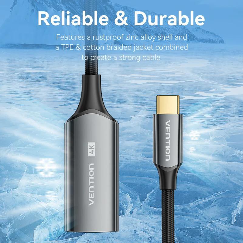 Adaptor video Vention, USB-C (T) la HDMI (M), 0.25m, rezolutie 4K la 60Hz, conectori auriti, gri, 