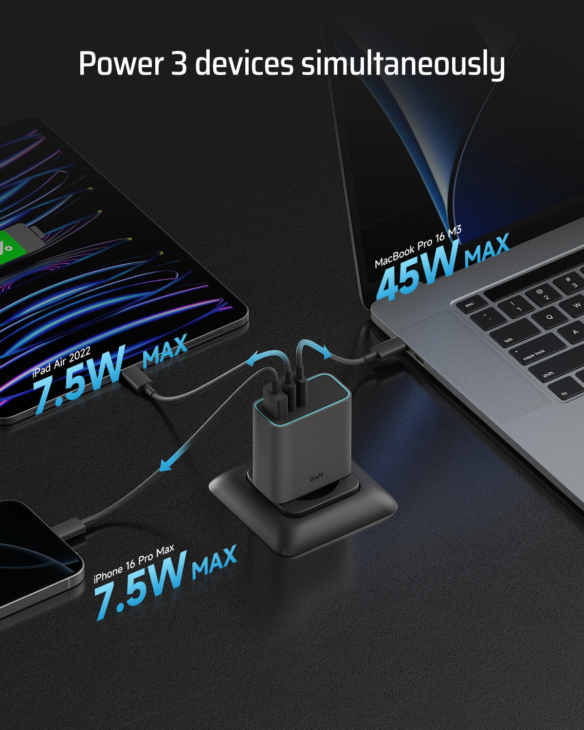 INCARCATOR retea Cuktech 2C1A Quick Charge 65W, 2 x USB Type-C Output, 1 x USB Output, include Cablu USB Type-C la USB Type-C 1m, negru 
