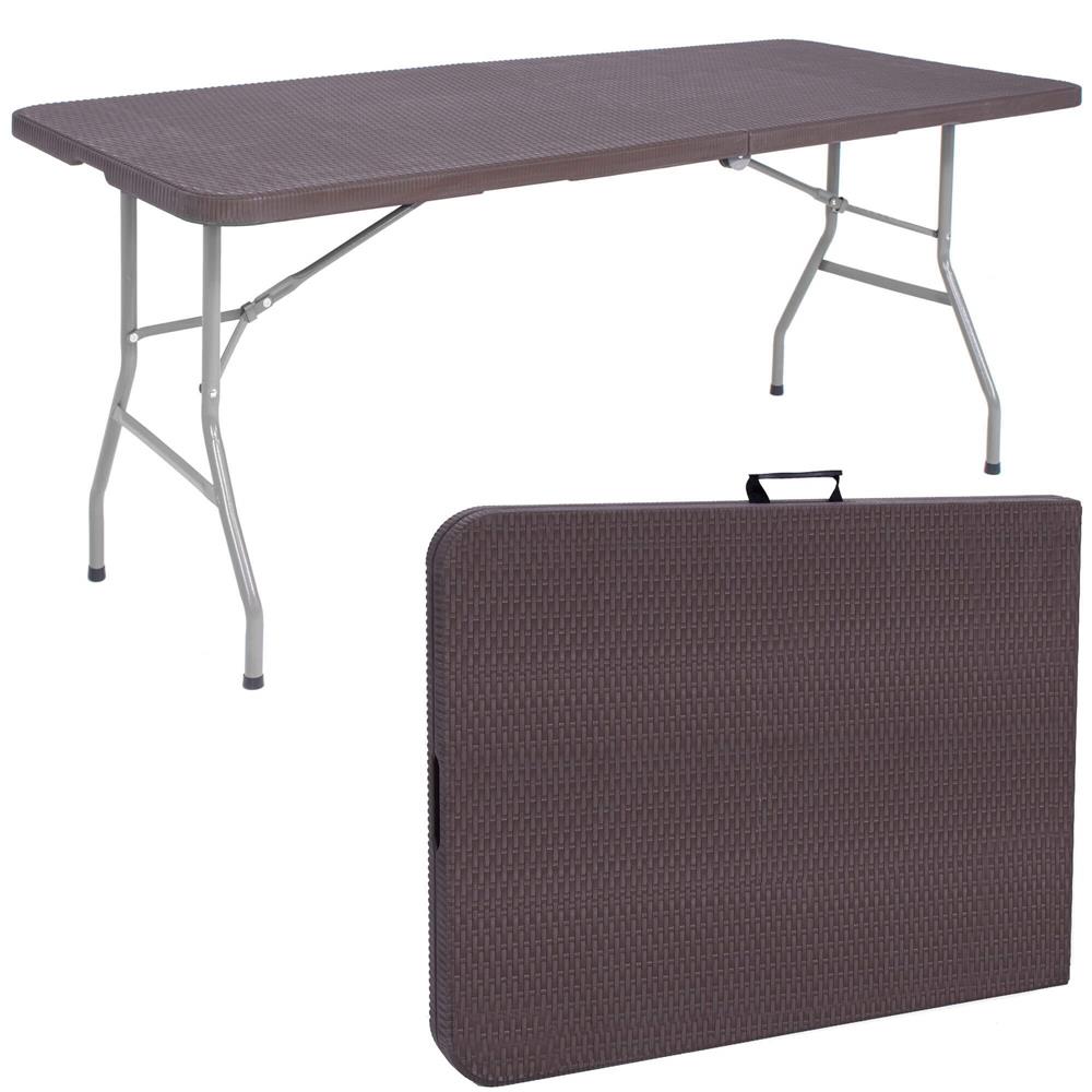 Masa dreptunghiulara pliabila multifunctionala, 1.8 m x 0.75 m x 0.75 m, imitatie ratan, maro