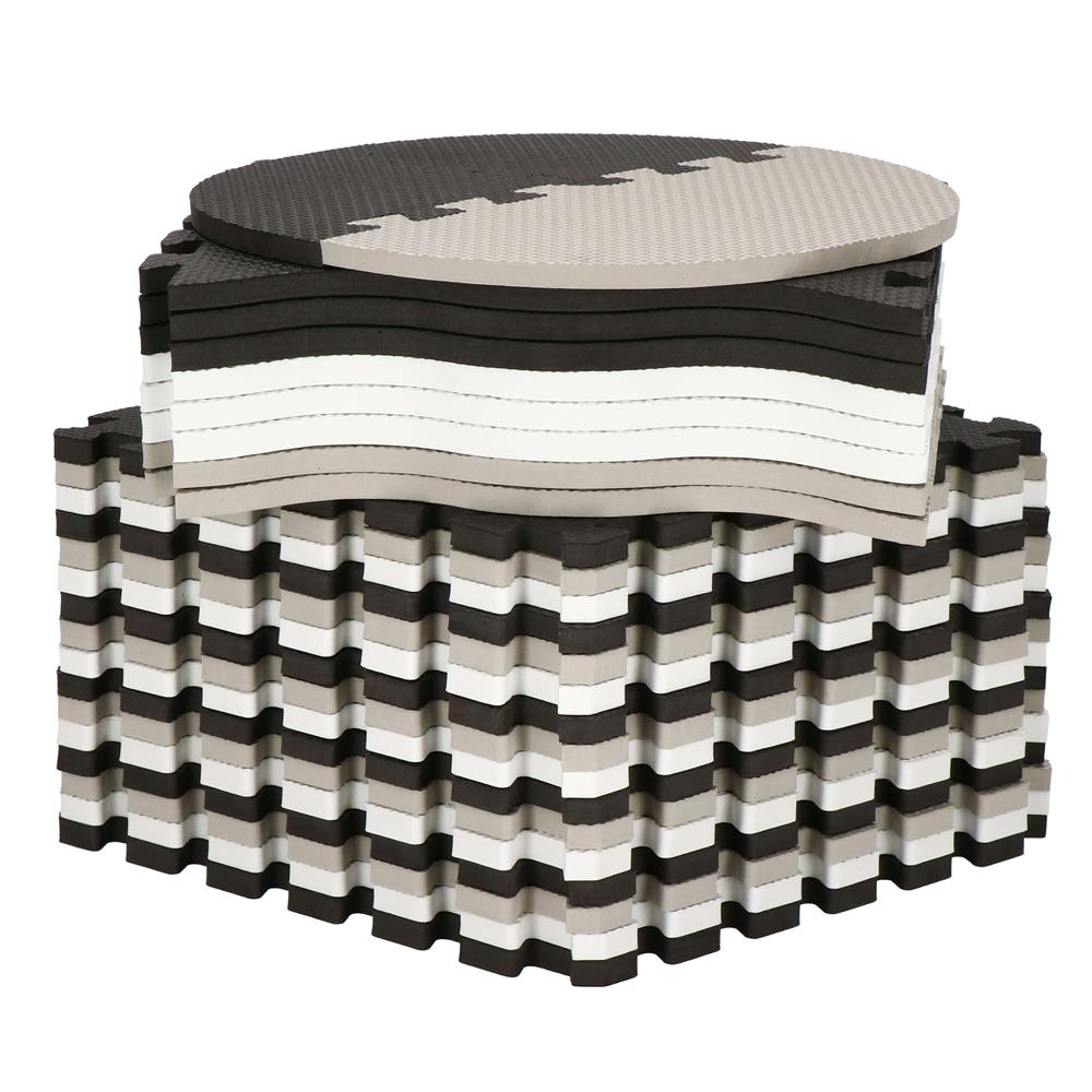 Covor din spuma pentru copii, tip puzzle animale, 52 piese, termoizolant, 150x150 cm, gri negru