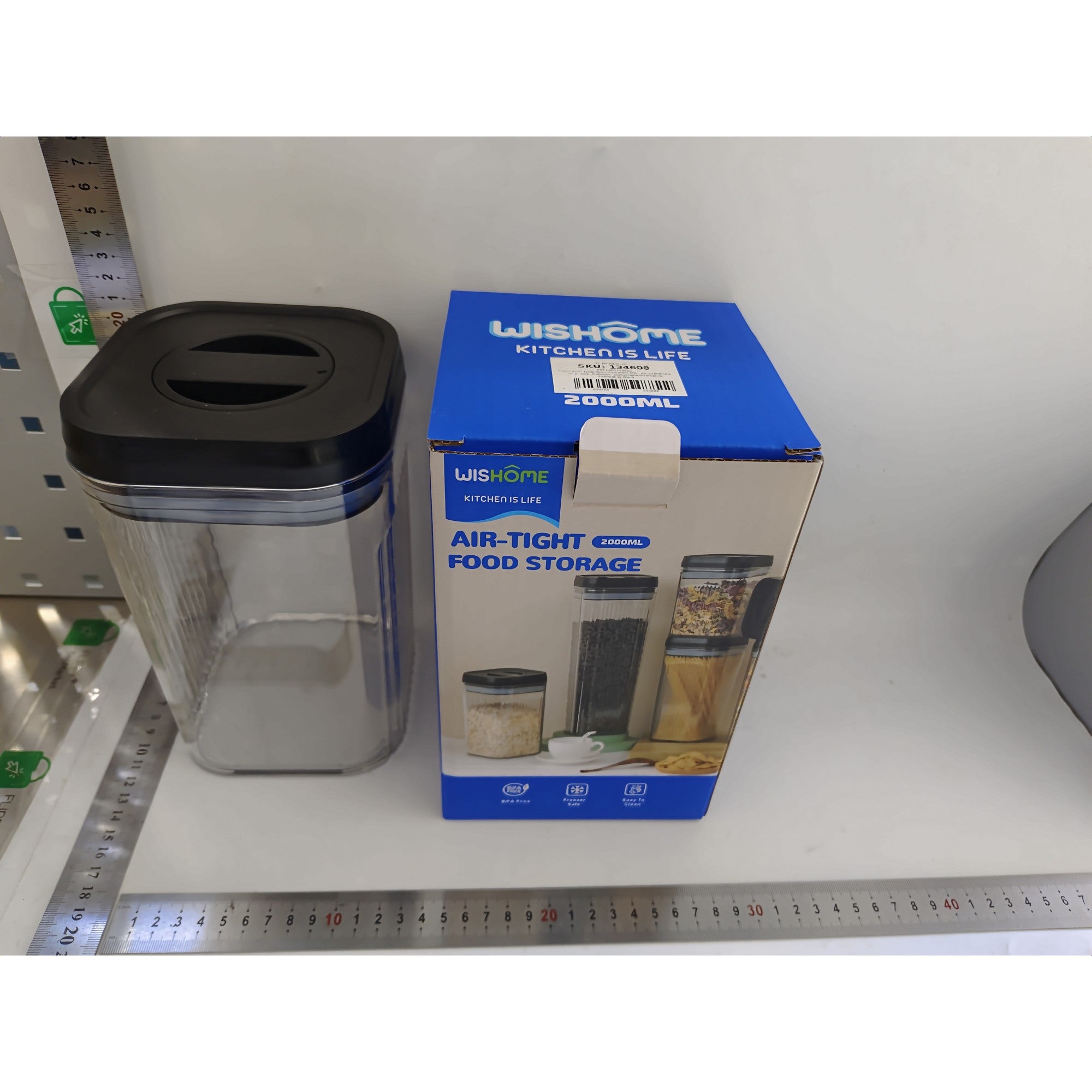 Cutie de Depozitare Alimente, tip Container, 2L, Recipiente pentru Cereale in Bucatarie, Transparente cu Capac Negru