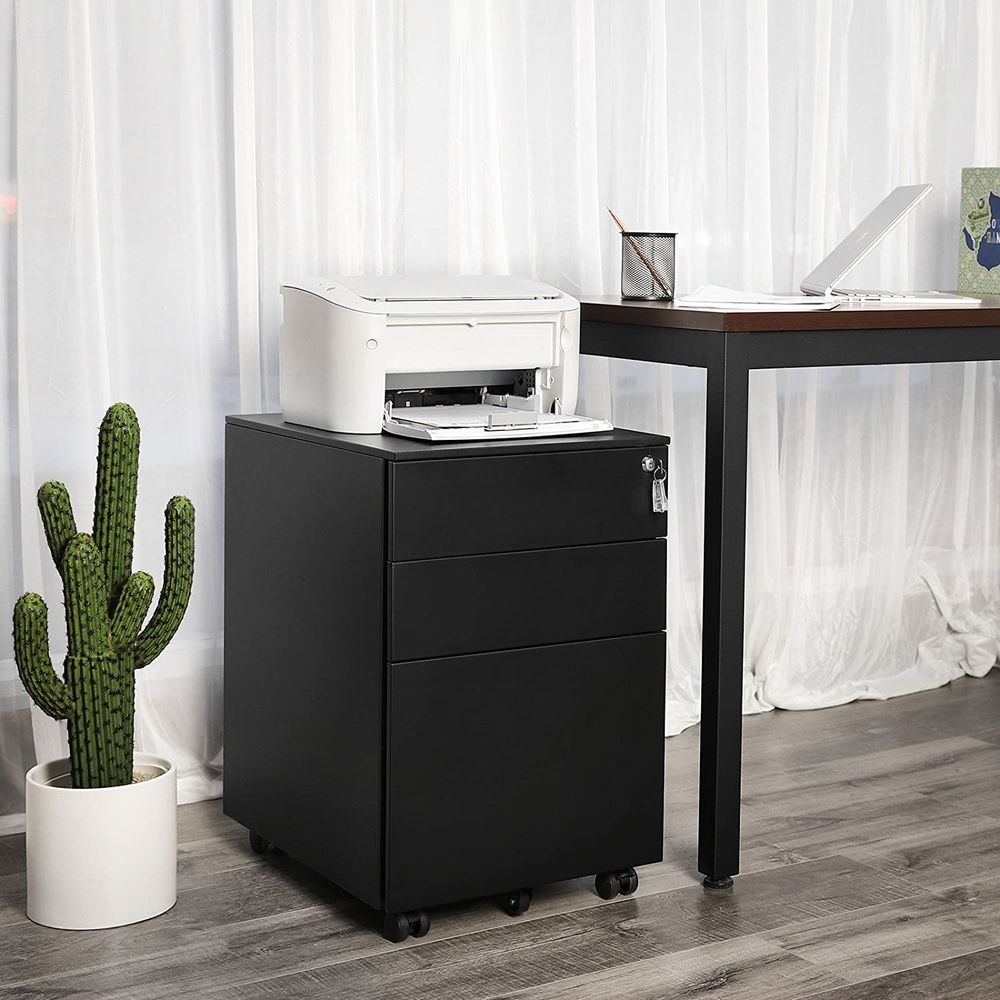 SONGMICS Dulap mobil tip rollbox pentru birouri, din otel, sertar cu sina dosare A4, 39x52x60 cm, negru