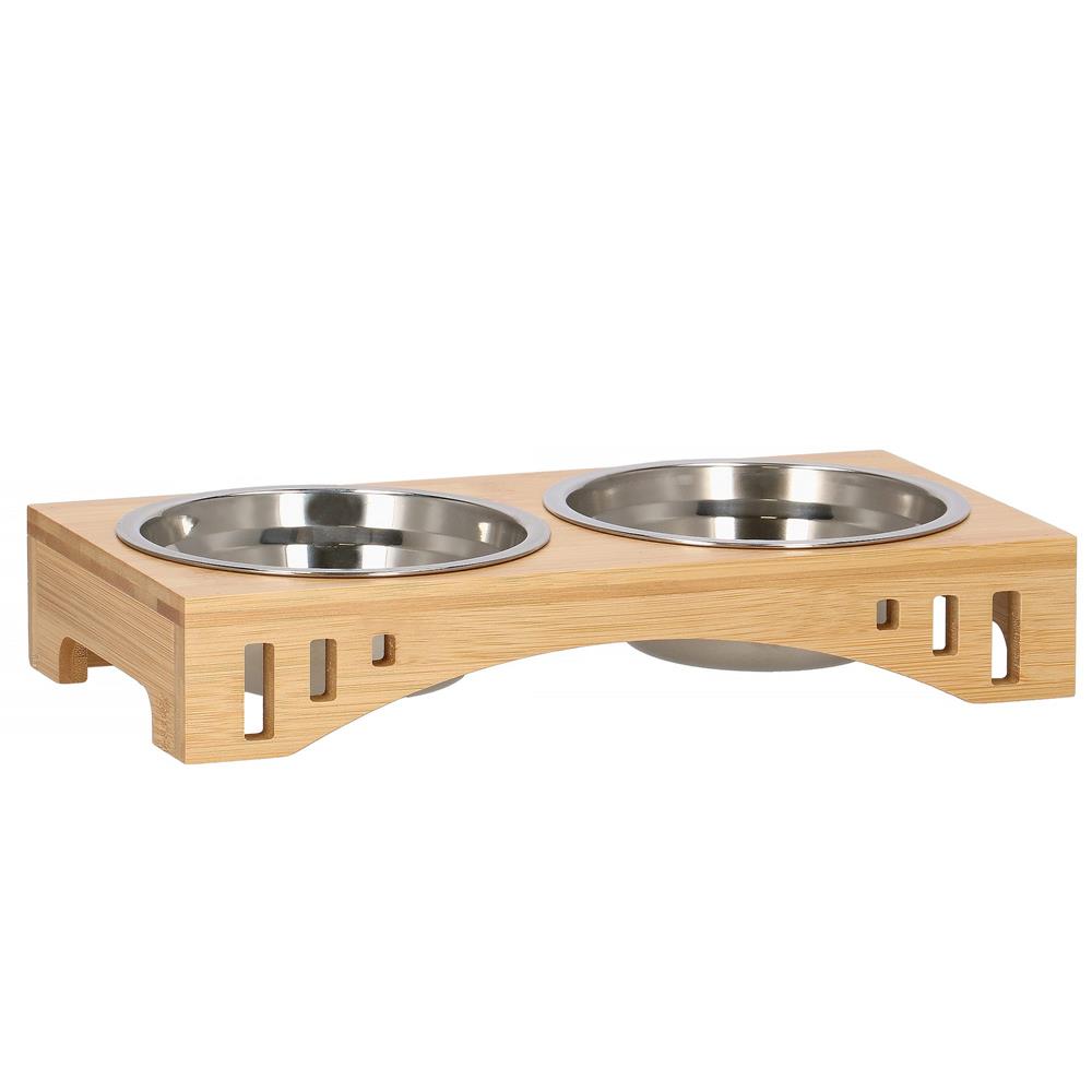 Set de 2 castroane din inox cu suport de bambus, 2x14cm