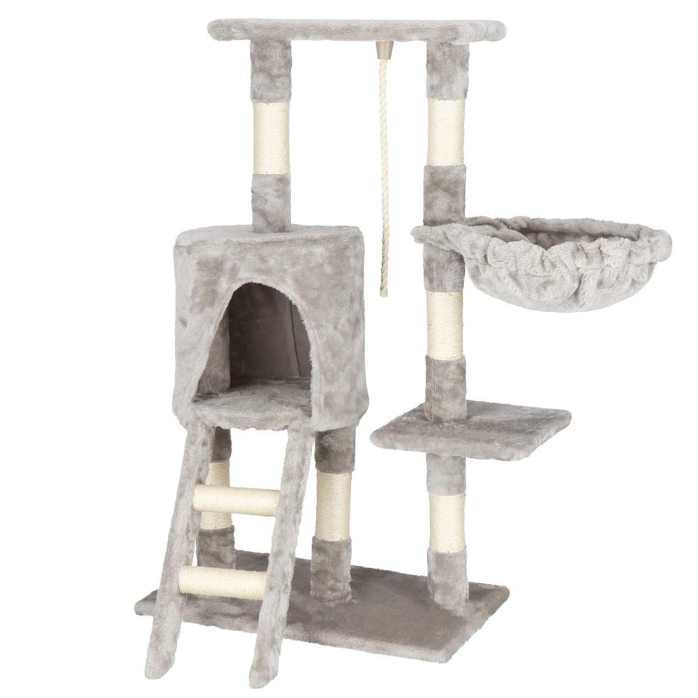 Ansamblu de joaca pentru pisici, cu loc pentru zgariat, ascuns, culcus, sfoara, 96cm, gri