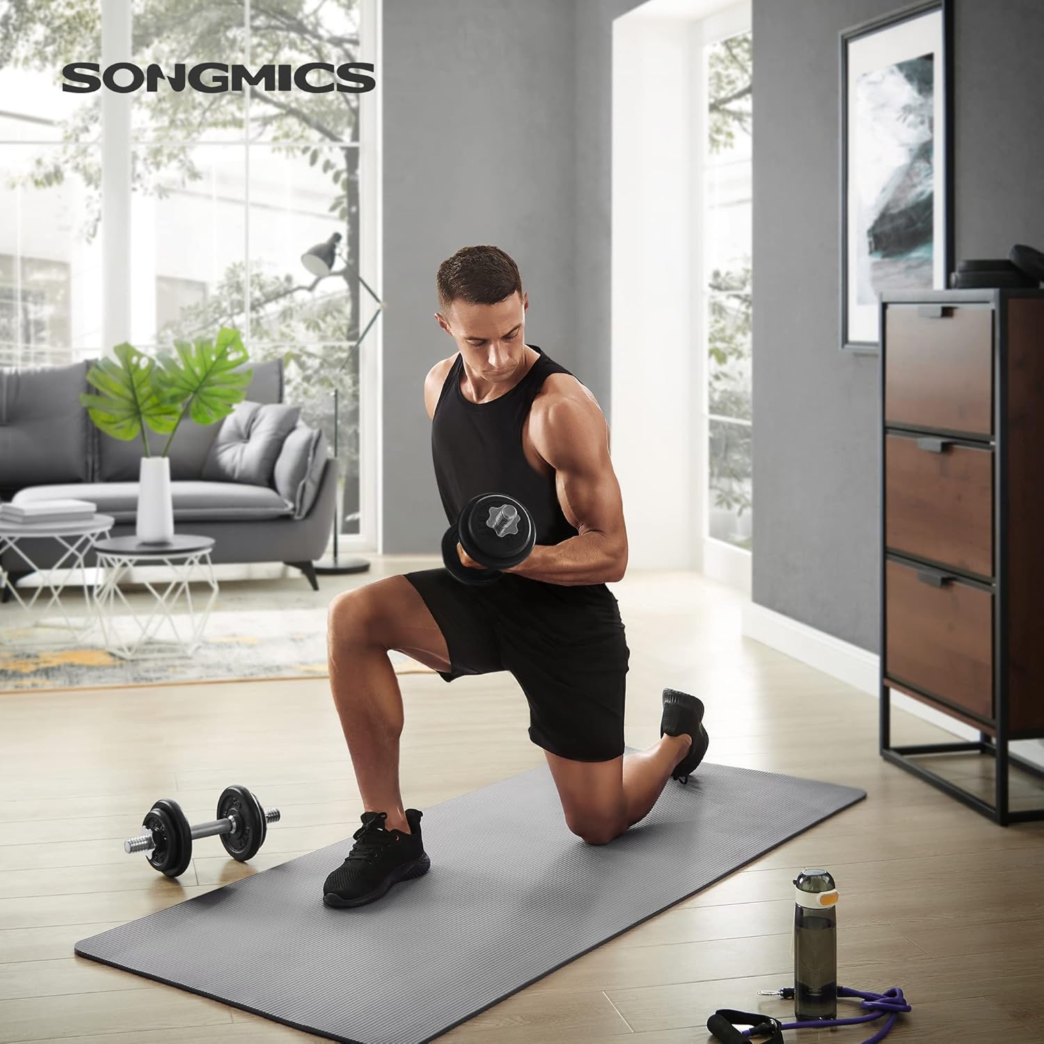 SONGMICS Set gantere si haltera reglabile, integral din otel, 20kg