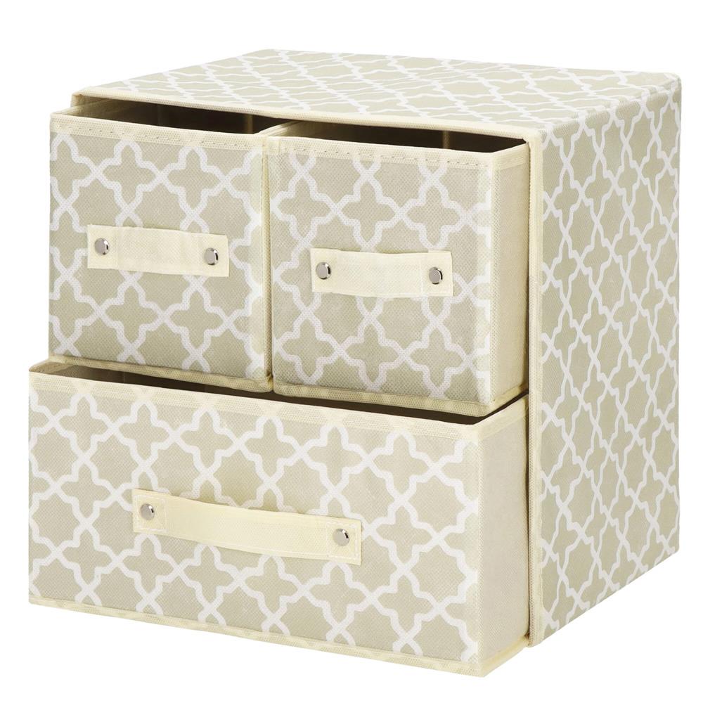 Organizator dulap tip lada cu 3 sertare, 31x31x22cm, cu model, bej