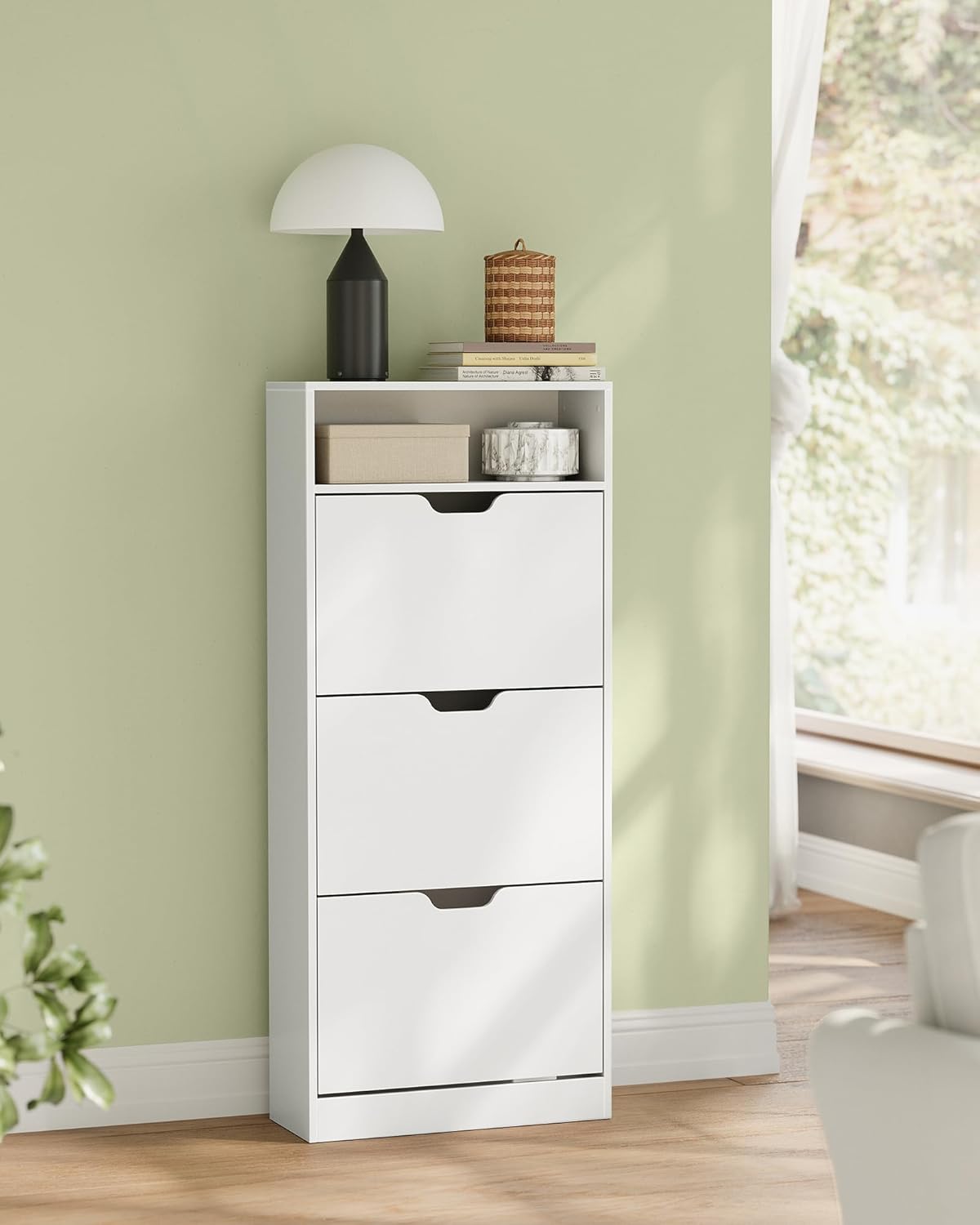 VASAGLE Dulap pantofi cu 3 usi rabatabile, pentru 14-18 perechi, 60x24x130 cm, alb