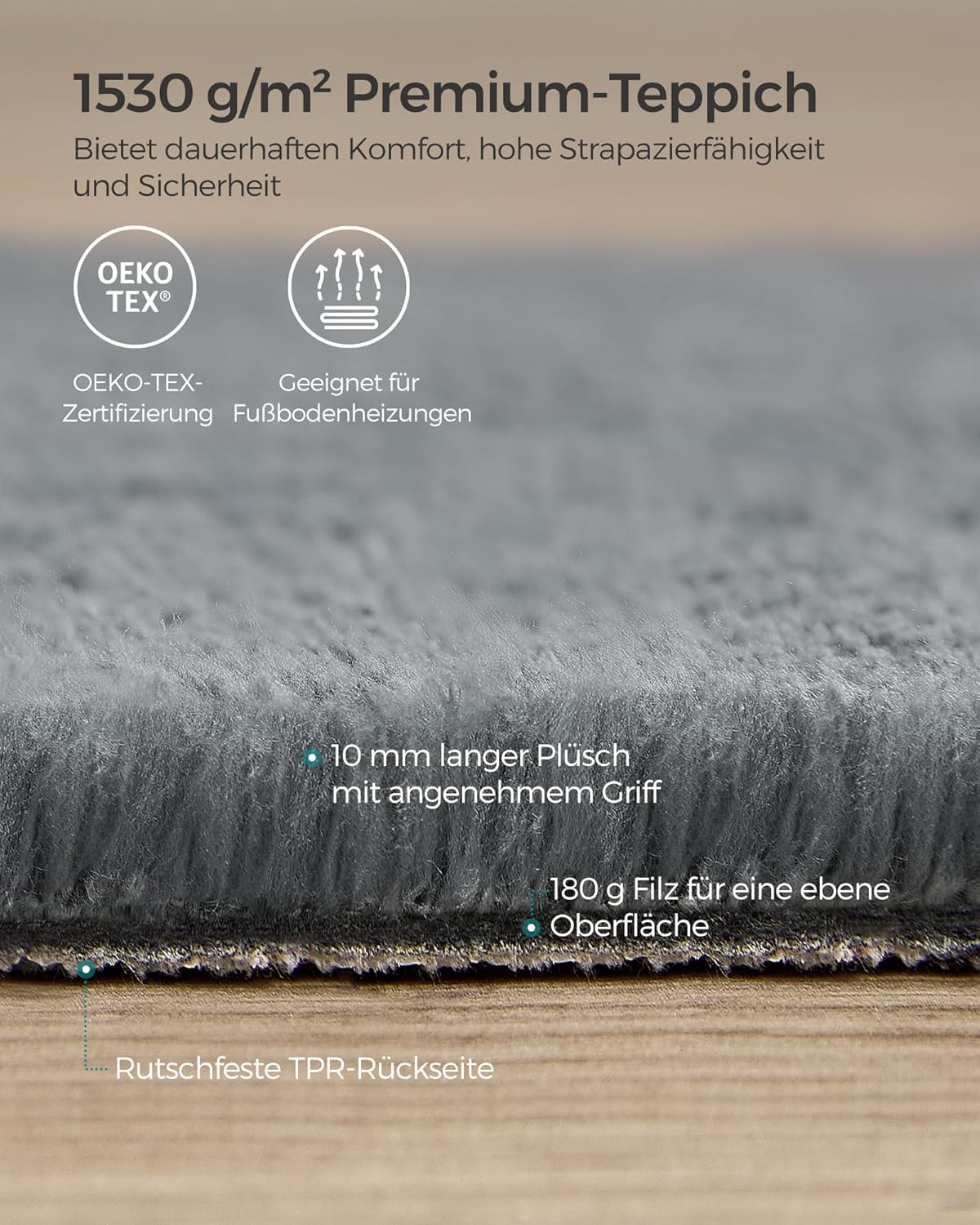 SONGMICS Covor decorativ antiderapant, lavabil la masina, 80×150 cm, gri