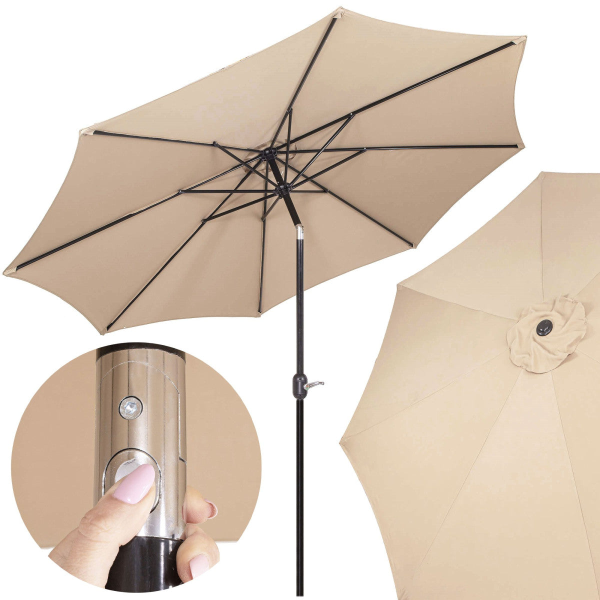 Umbrela terasa gradina, cu manivela si inclinare, diametru 300cm, Taupe