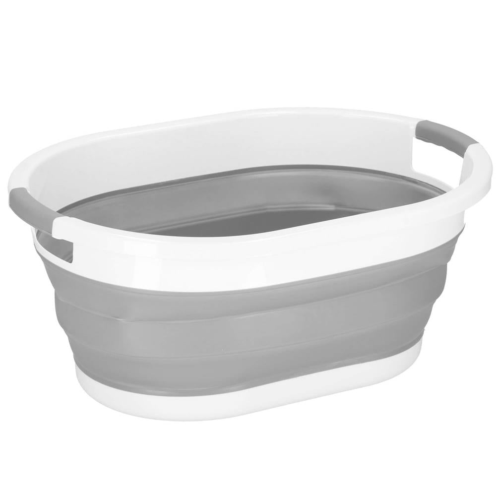 Cos de rufe pliabil tip lighean, cu manere, din plastic si silicon, 62x44x28cm, 39litri, gri