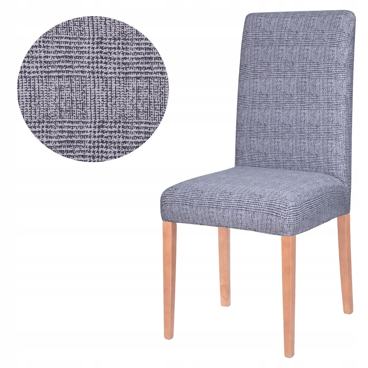 Set 4 huse universale pentru scaun, marime universala, poliester si spandex, 45 cm x 60 cm, carouri, gri inchis