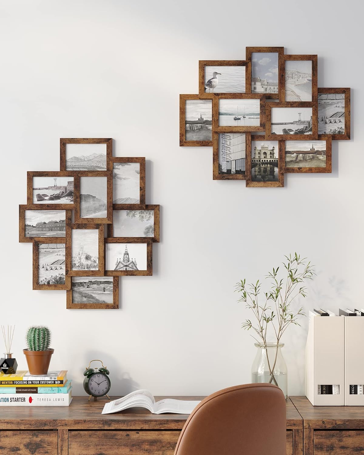 SONGMICS Rama foto de perete din MDF, colaj de 10 fotografii, 60x49cm, maro rustic
