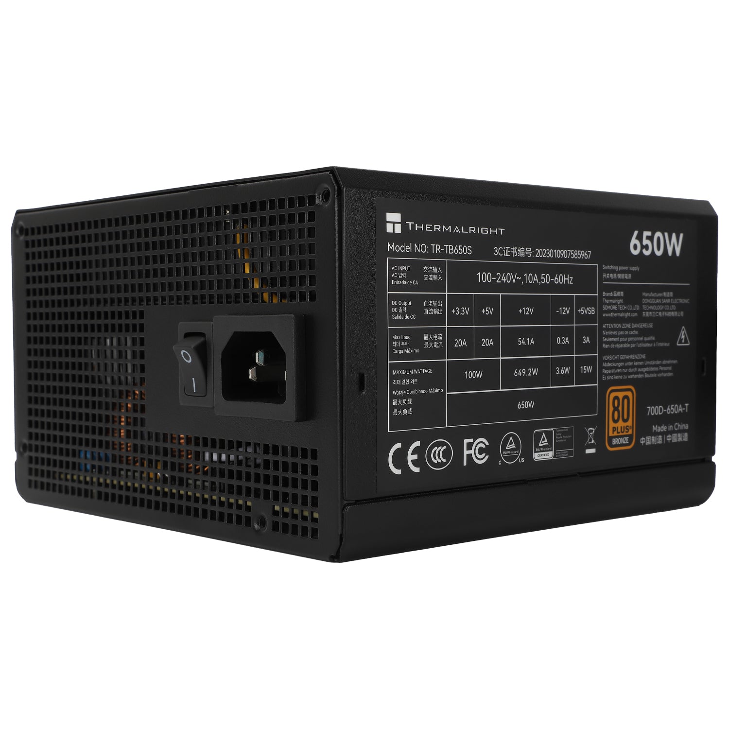 SURSA Thermalright "TR-TG650S", 650W, certificare 80 Plus Gold, non-modular, LLC, DC to DC, fan 120mm, negru, "TR-TG650S"