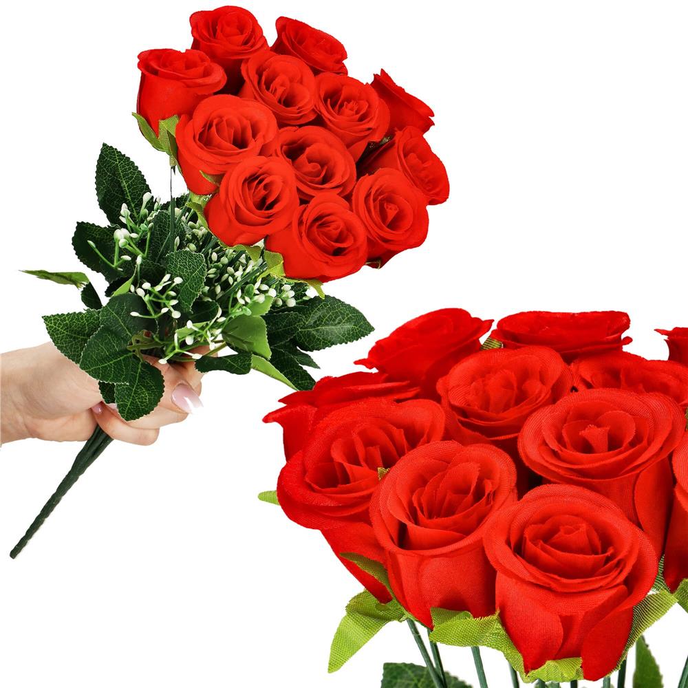 Buchet de flori artificiale din poliester, 12 fire trandafiri, 38cm, rosu