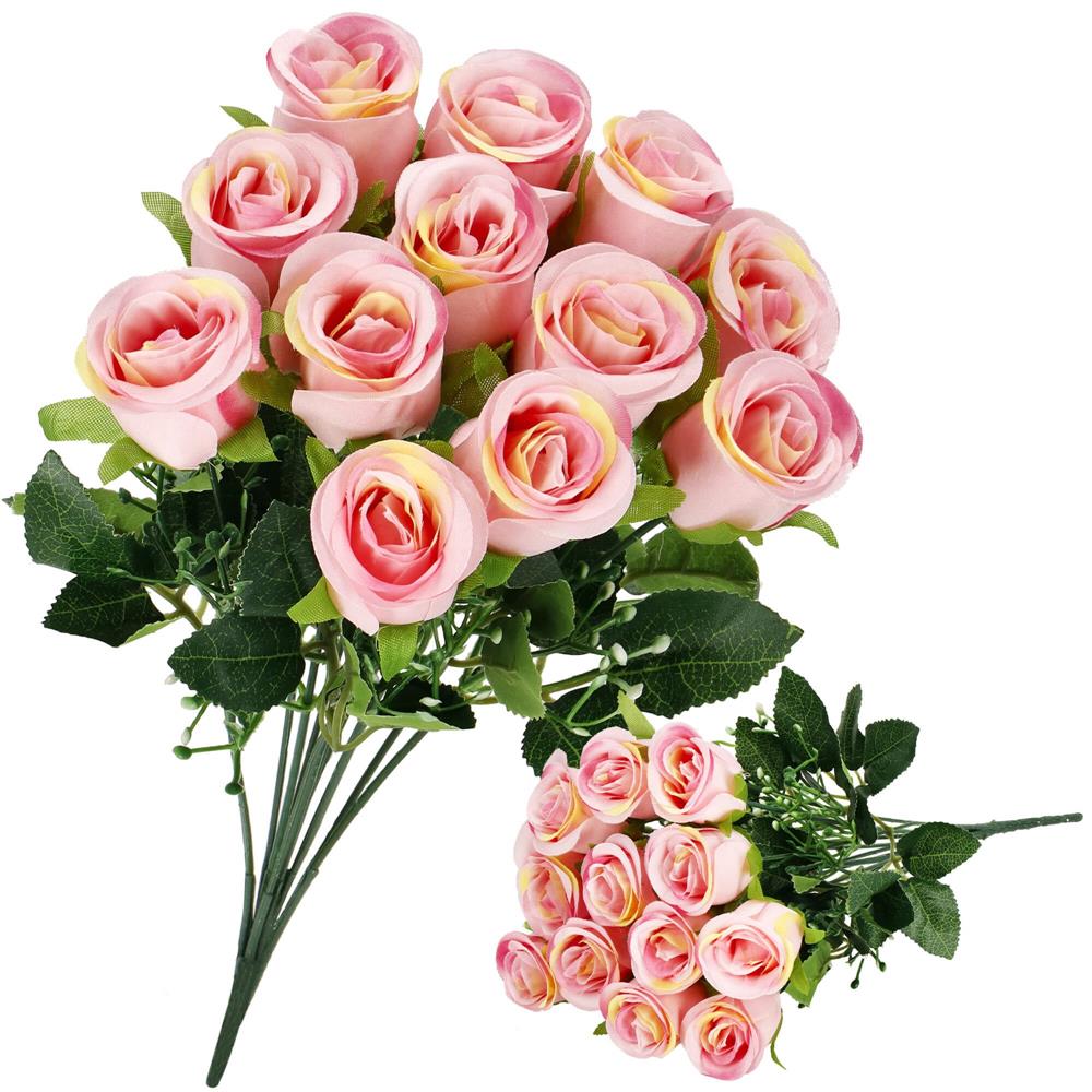 Buchet de flori artificiale din poliester, 12 fire trandafiri, 38cm, roz - 4