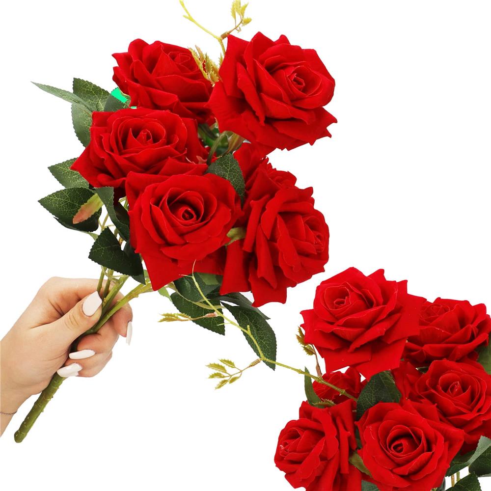 Buchet de flori artificiale din poliester, 6 fire trandafiri, 55cm, rosu