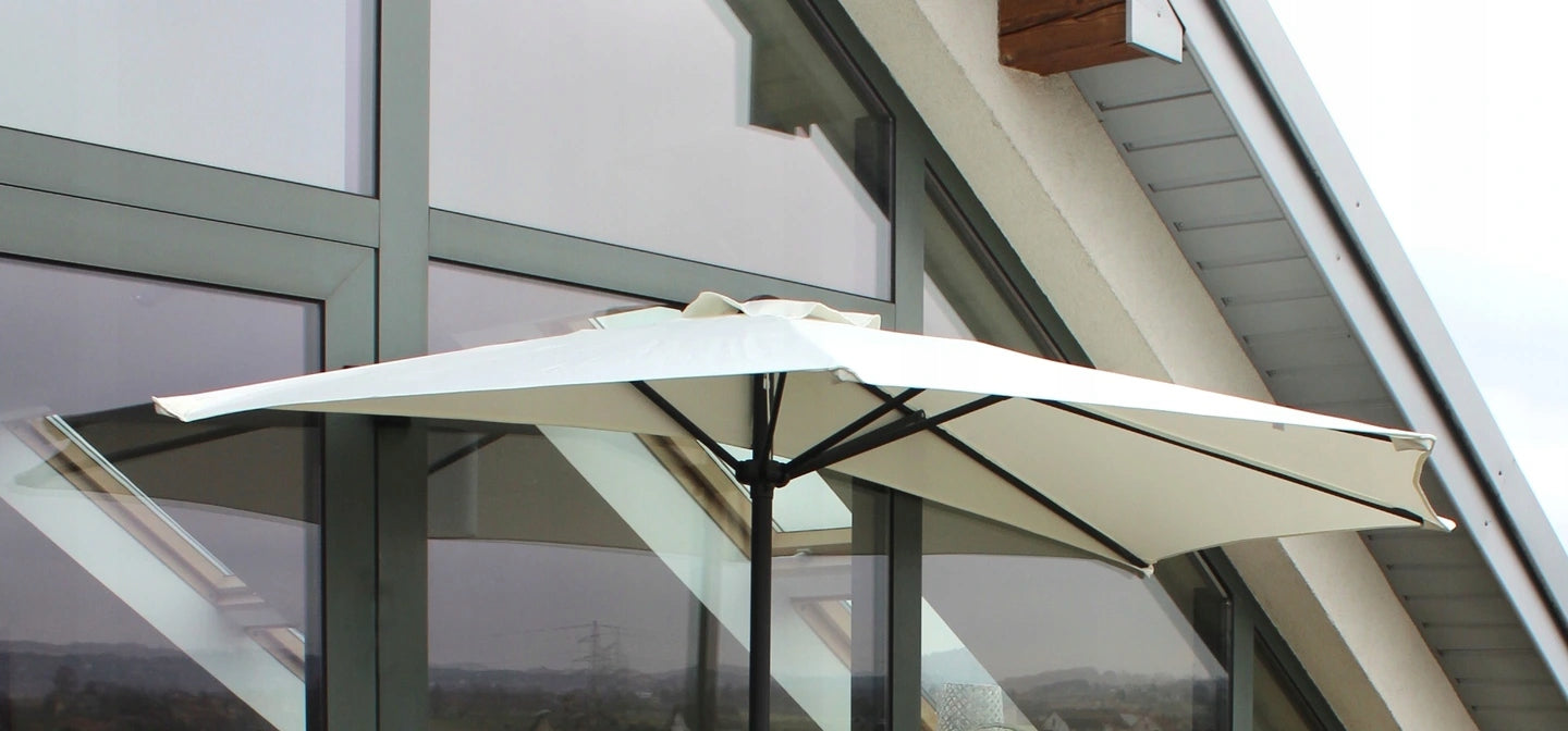 Umbrela de balcon pentru perete, jumatate, cu manivela, 270cm, bej