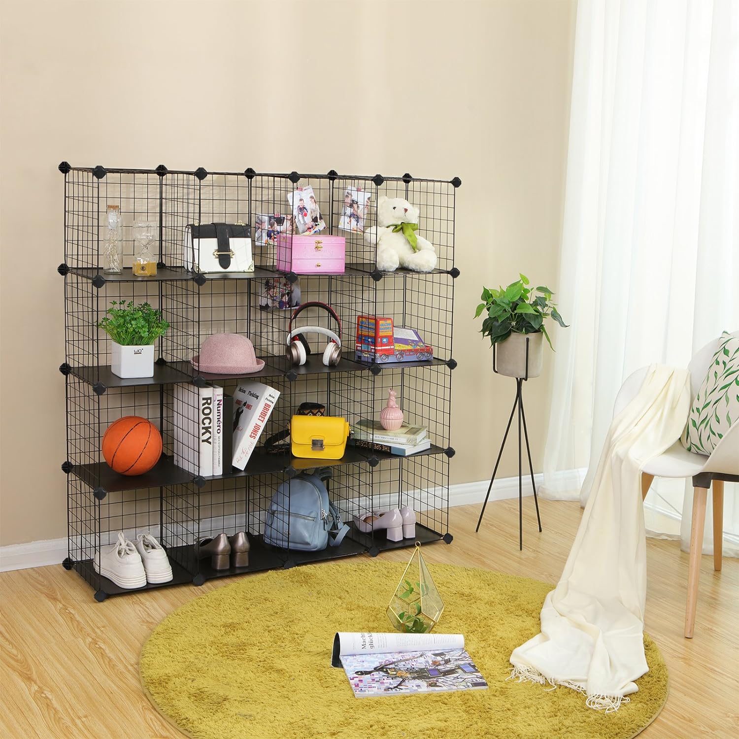 SONGMICS Organizator cu 16 cuburi modulare de depozitare, configurabil, metalic, 123x31x123cm, negru