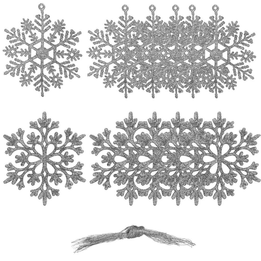 Decoratiune brad fulg de zapada, set 12 bucati, 10cm, argintiu