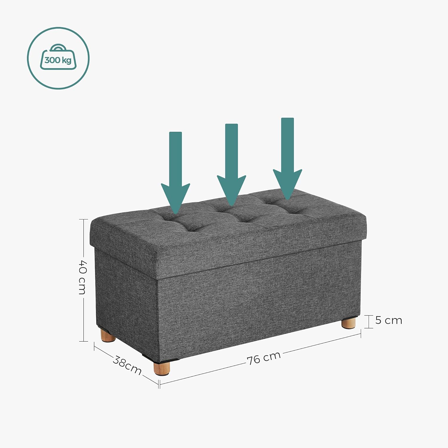 Taburet pliabil cu sezut moale, spatiu de depozitare, maxim 300kg, 76x38x40cm, gri inchis