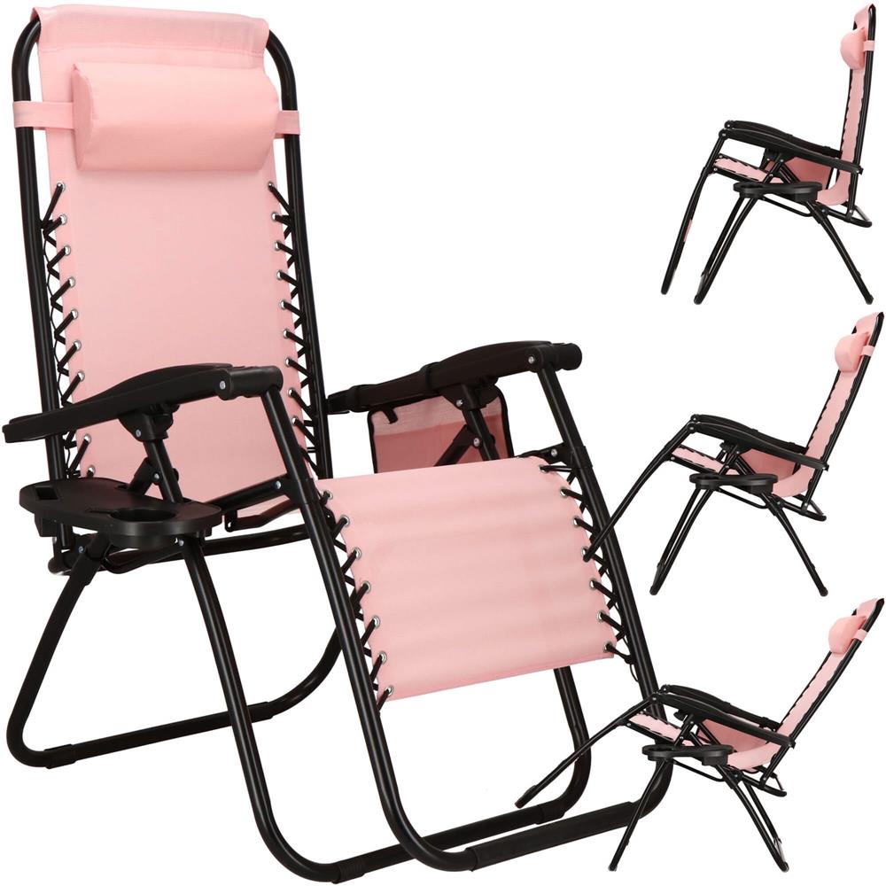 Sezlong scaun pliant plaja sau gradina, Siesta, gravitatie zero, cu tetiera, 175x67x110 cm, roz