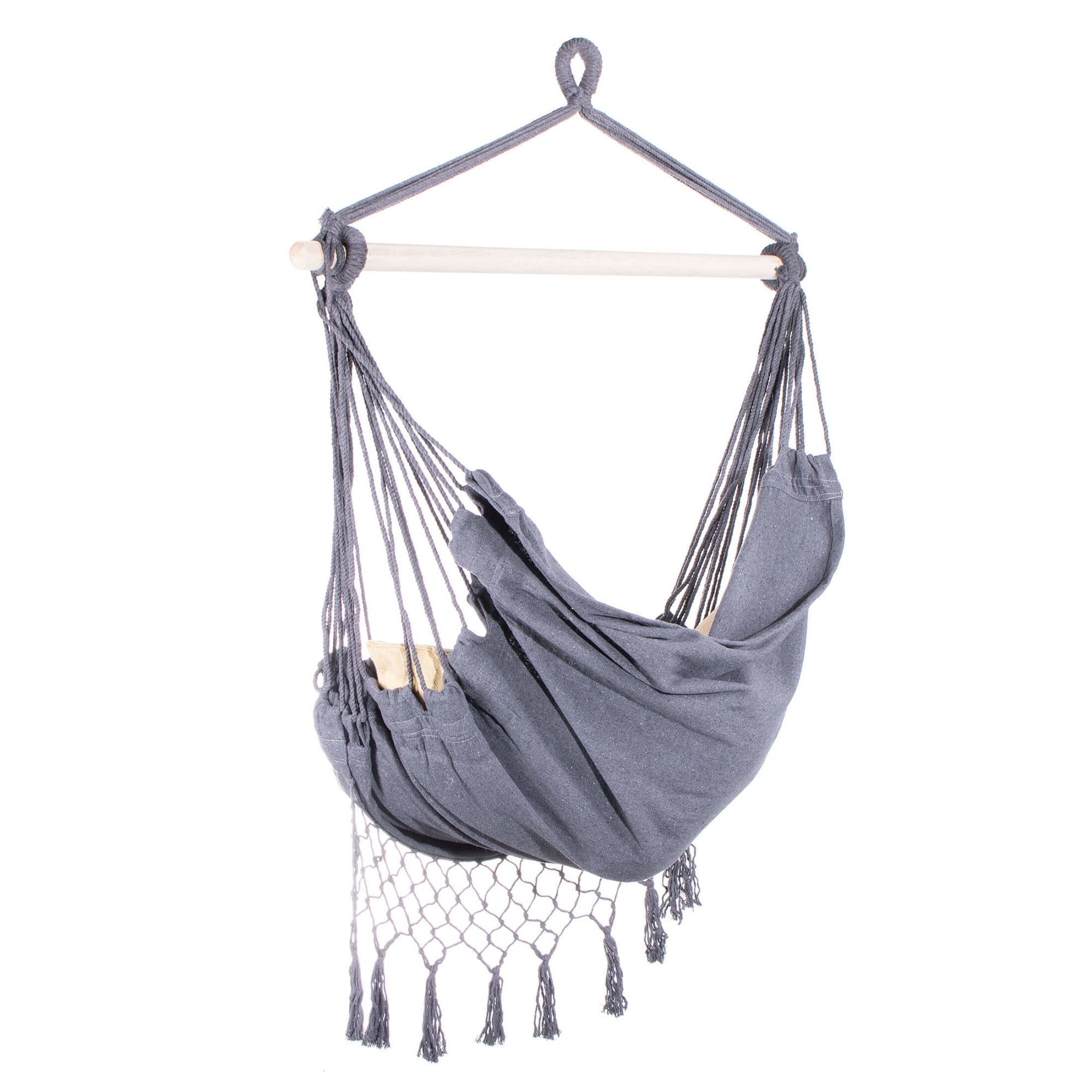 Hamac tip leagan suspendat pentru casa sau gradina HM12, gri inchis cu perne, 130x100cm, 150kg