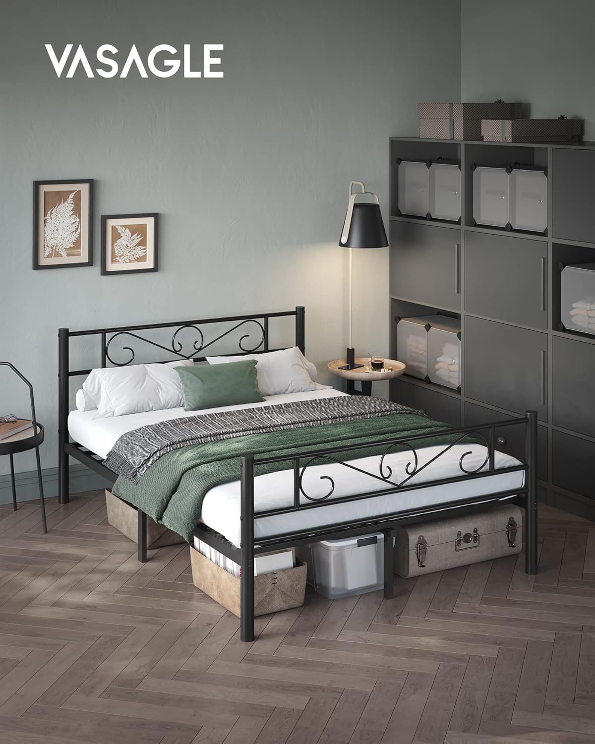 VASAGLE Cadru metalic de pat dublu, 140x190 cm, negru