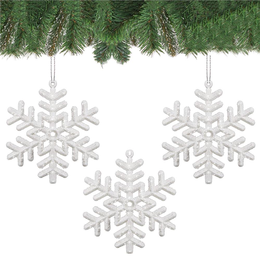 Decoratiune brad fulg de zapada, set 3 bucati, 8cm, alb