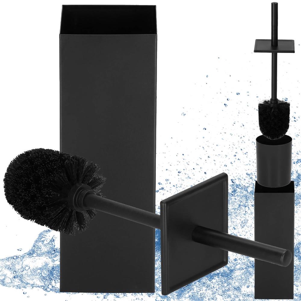 Perie WC cu rezervor detasabil si capac, din metal, 37 cm, negru