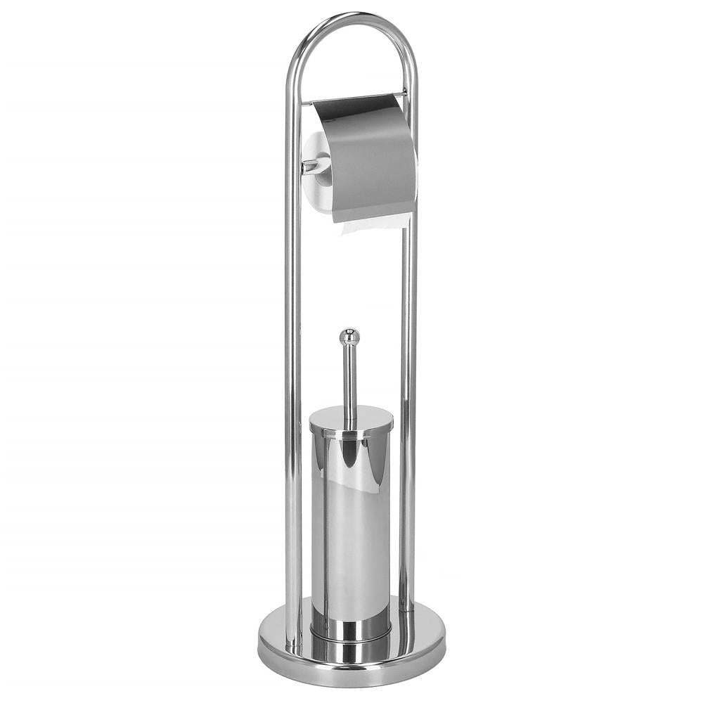 Stand cu perie WC si suport hartie igienica, inox, 80cm, argintiu cromat