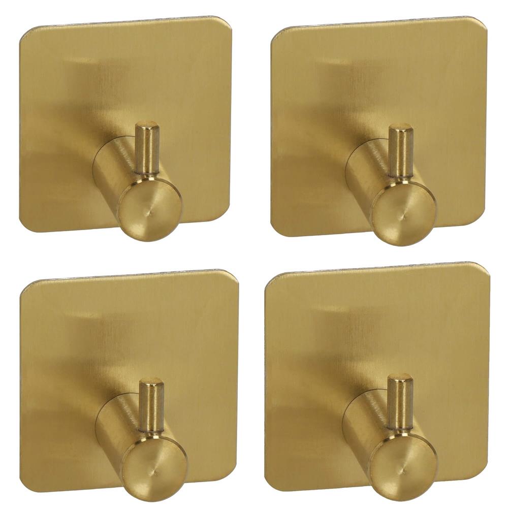 Set 4 agatatori tip cuier pentru baie, sistem fixare inclus, aluminiu, auriu