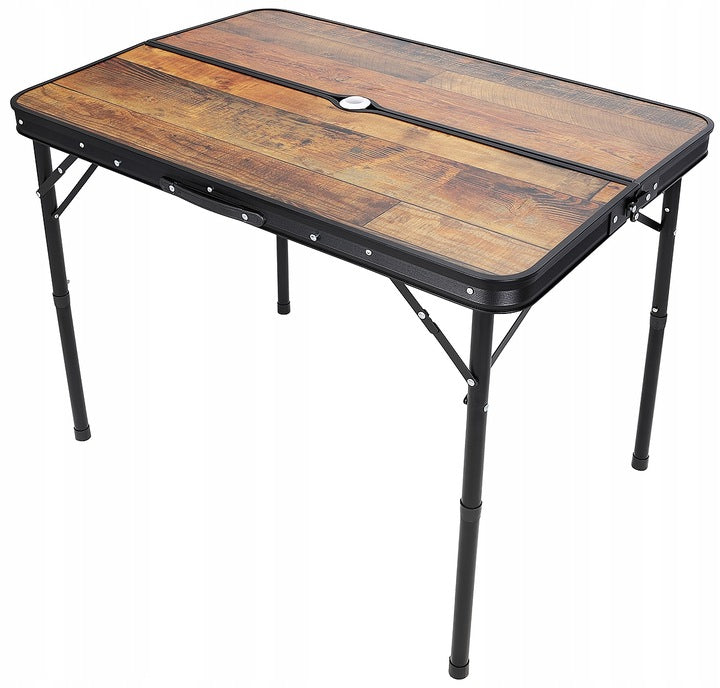 Set mobilier de camping pliabil, masa cu 2 banci, structura otel cu blat MDF, 90x60cm, maro