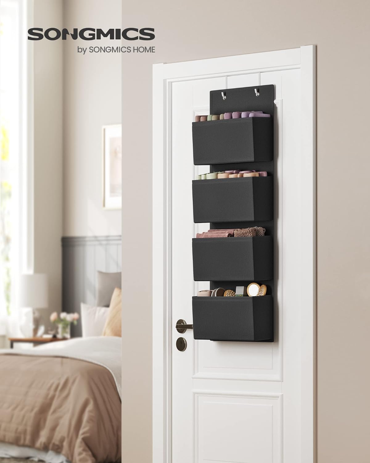 SONGMICS Organizator de depozitare pentru usa sau dulap, 4 buzunare, 12x34x100cm, negru