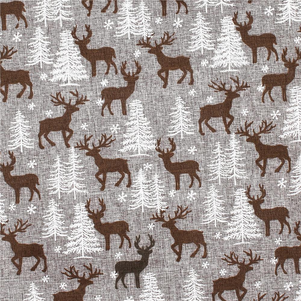 Fata de masa pentru decor, cu motive de Craciun, din stofa, 35x186cm, gri